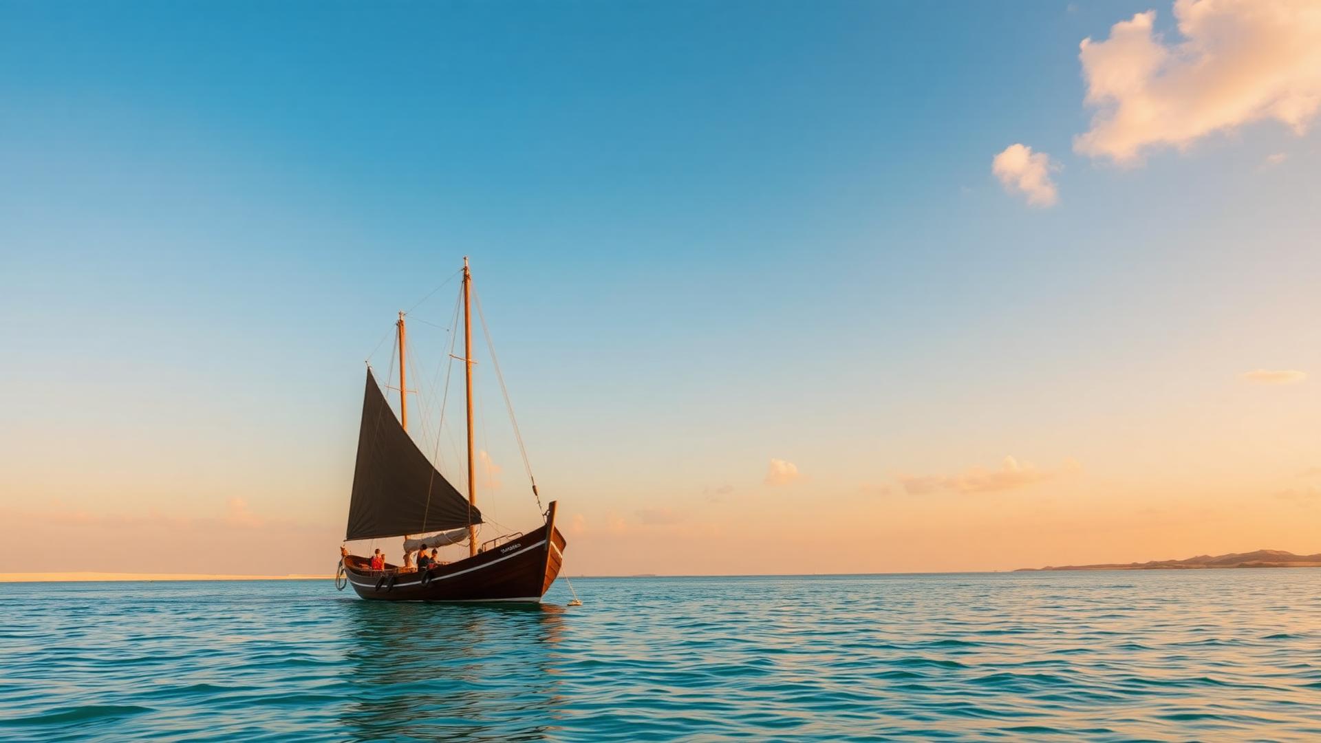 Traditional dhow sailing on turquoise Zanzibar waters at golden hour